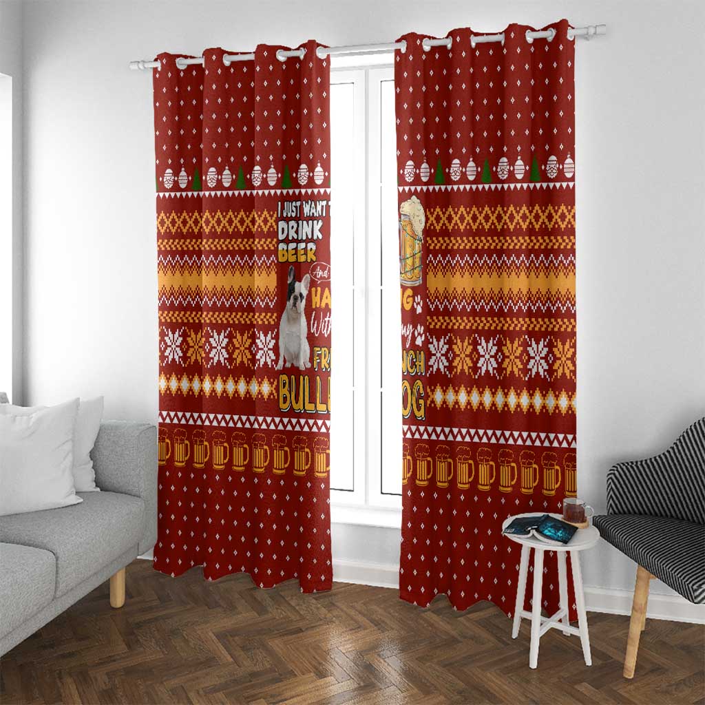 Drink Beer With French Bulldog Christmas Window Curtain Xmas Holiday Patterns - Wonder Print Shop