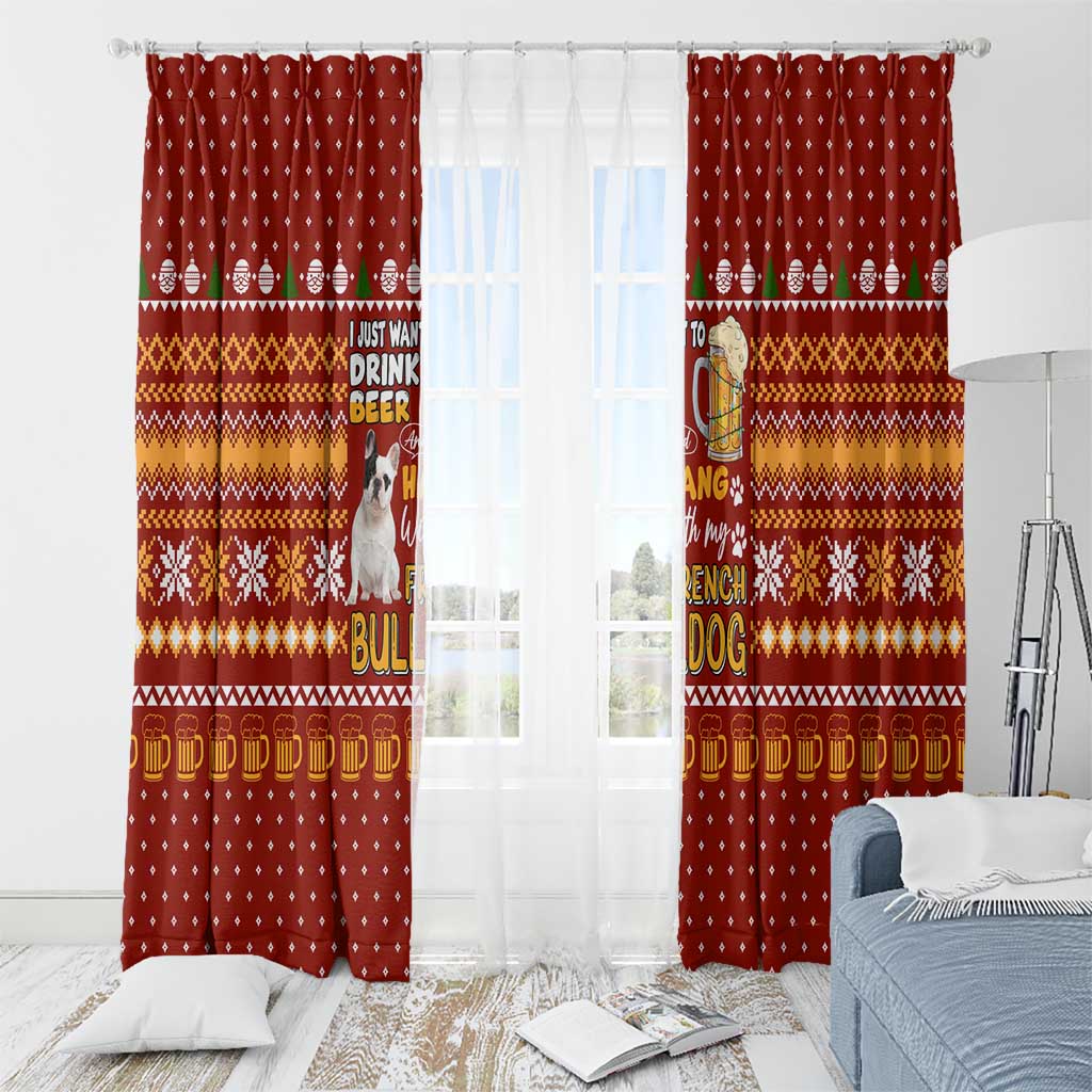 Drink Beer With French Bulldog Christmas Window Curtain Xmas Holiday Patterns - Wonder Print Shop