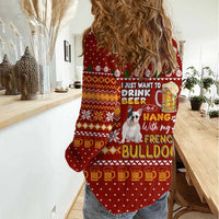 Drink Beer With French Bulldog Christmas Women Casual Shirt Xmas Holiday Patterns - Wonder Print Shop