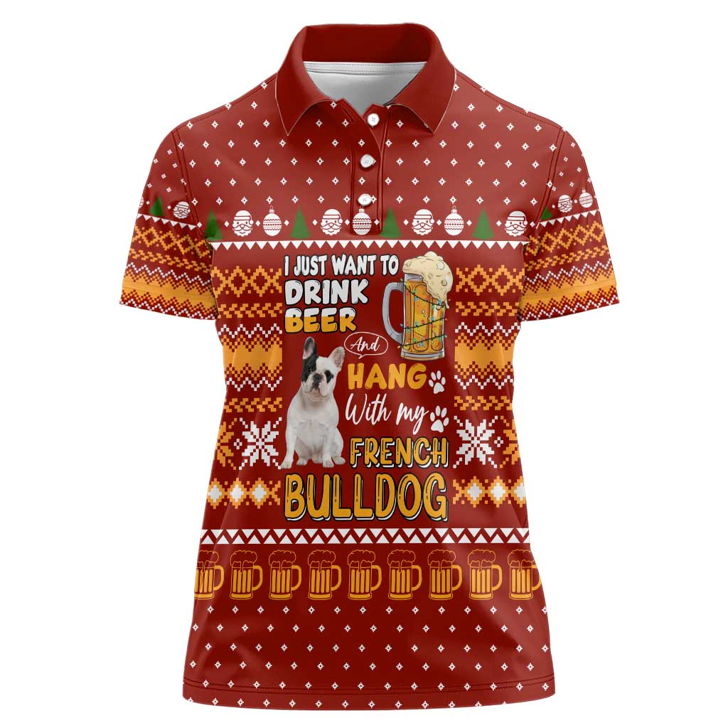 Drink Beer With French Bulldog Christmas Women Polo Shirt Xmas Holiday Patterns - Wonder Print Shop