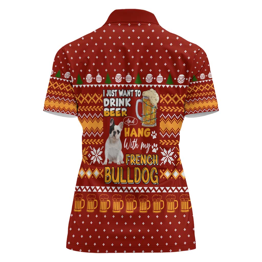 Drink Beer With French Bulldog Christmas Women Polo Shirt Xmas Holiday Patterns - Wonder Print Shop