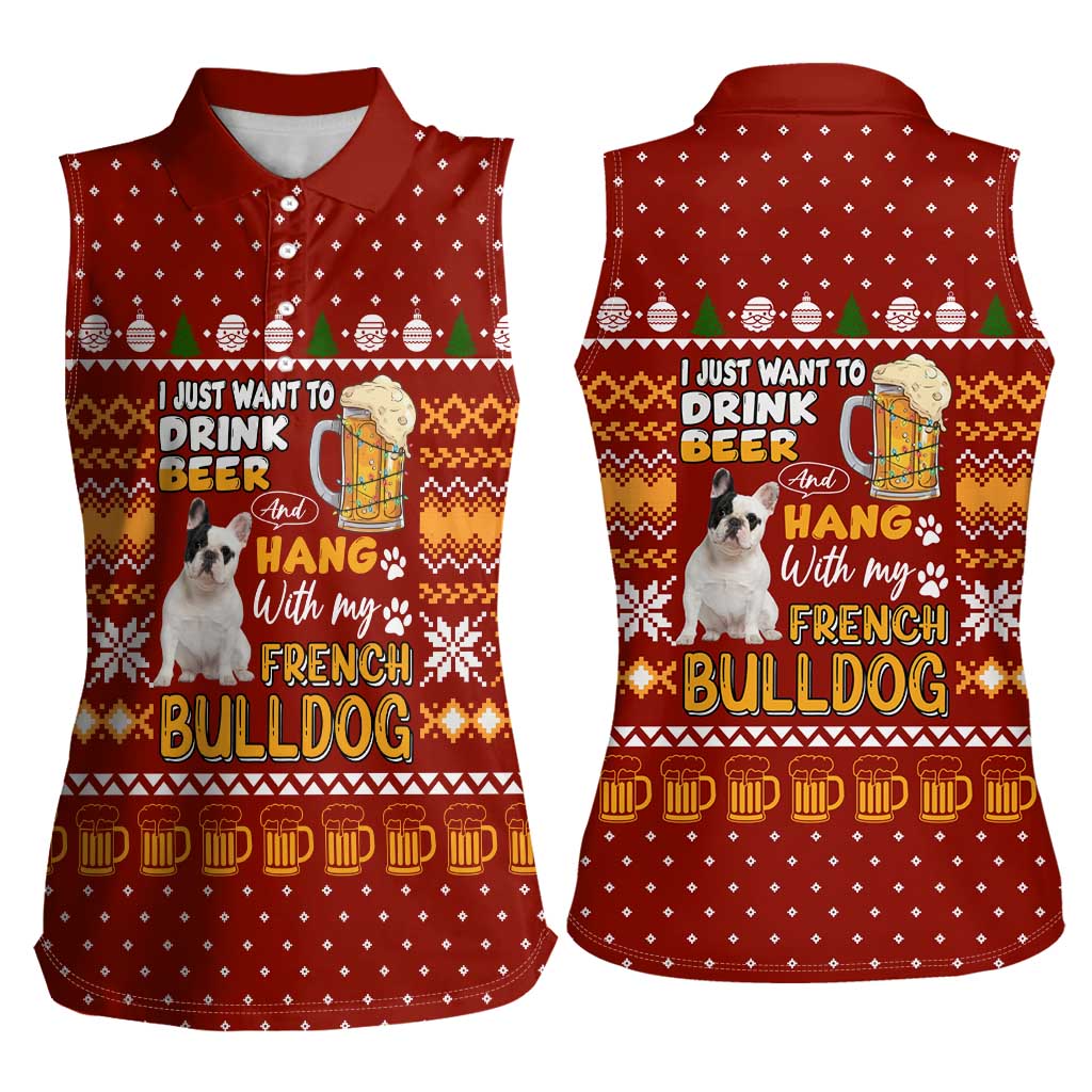 Drink Beer With French Bulldog Christmas Women Sleeveless Polo Shirt Xmas Holiday Patterns - Wonder Print Shop