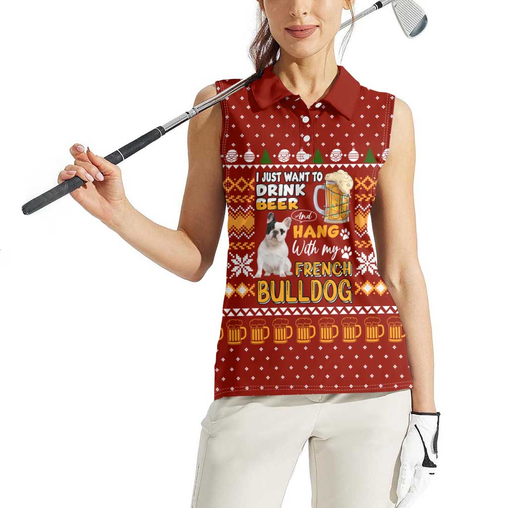 Drink Beer With French Bulldog Christmas Women Sleeveless Polo Shirt Xmas Holiday Patterns - Wonder Print Shop