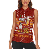 Drink Beer With French Bulldog Christmas Women Sleeveless Polo Shirt Xmas Holiday Patterns - Wonder Print Shop