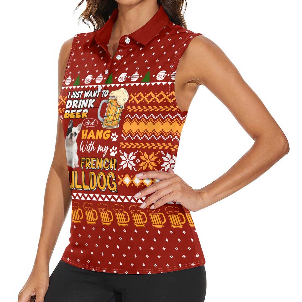 Drink Beer With French Bulldog Christmas Women Sleeveless Polo Shirt Xmas Holiday Patterns - Wonder Print Shop
