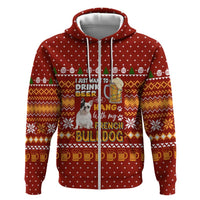 Drink Beer With French Bulldog Christmas Zip Hoodie Xmas Holiday Patterns - Wonder Print Shop