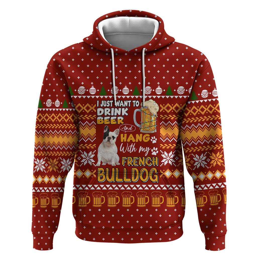Drink Beer With French Bulldog Christmas Zip Hoodie Xmas Holiday Patterns - Wonder Print Shop