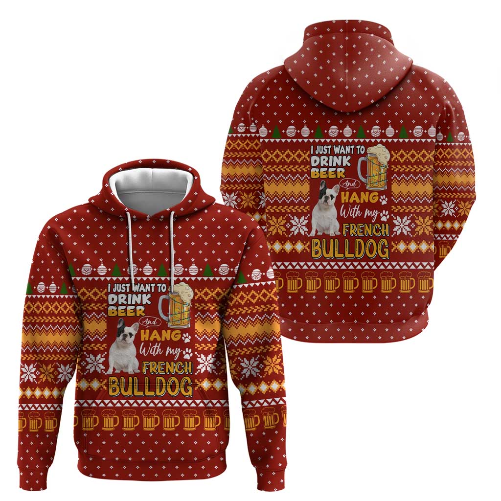 Drink Beer With French Bulldog Christmas Zip Hoodie Xmas Holiday Patterns - Wonder Print Shop