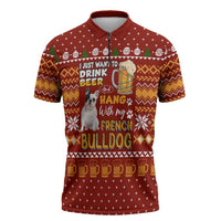 Drink Beer With French Bulldog Christmas Zipper Polo Shirt Xmas Holiday Patterns - Wonder Print Shop