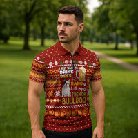 Drink Beer With French Bulldog Christmas Zipper Polo Shirt Xmas Holiday Patterns - Wonder Print Shop