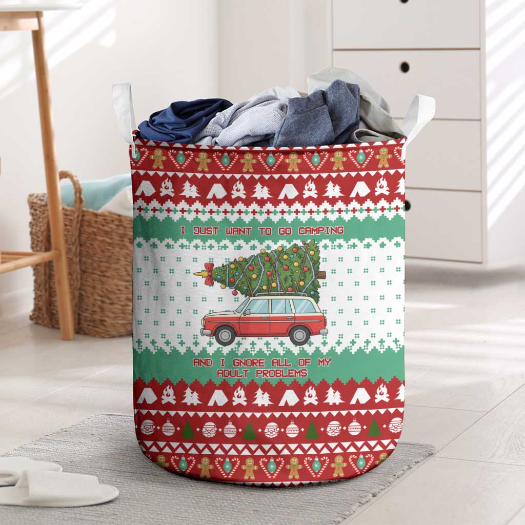 I Just Want To Camping Christmas Laundry Basket Xmas Holiday Patterns - Wonder Print Shop