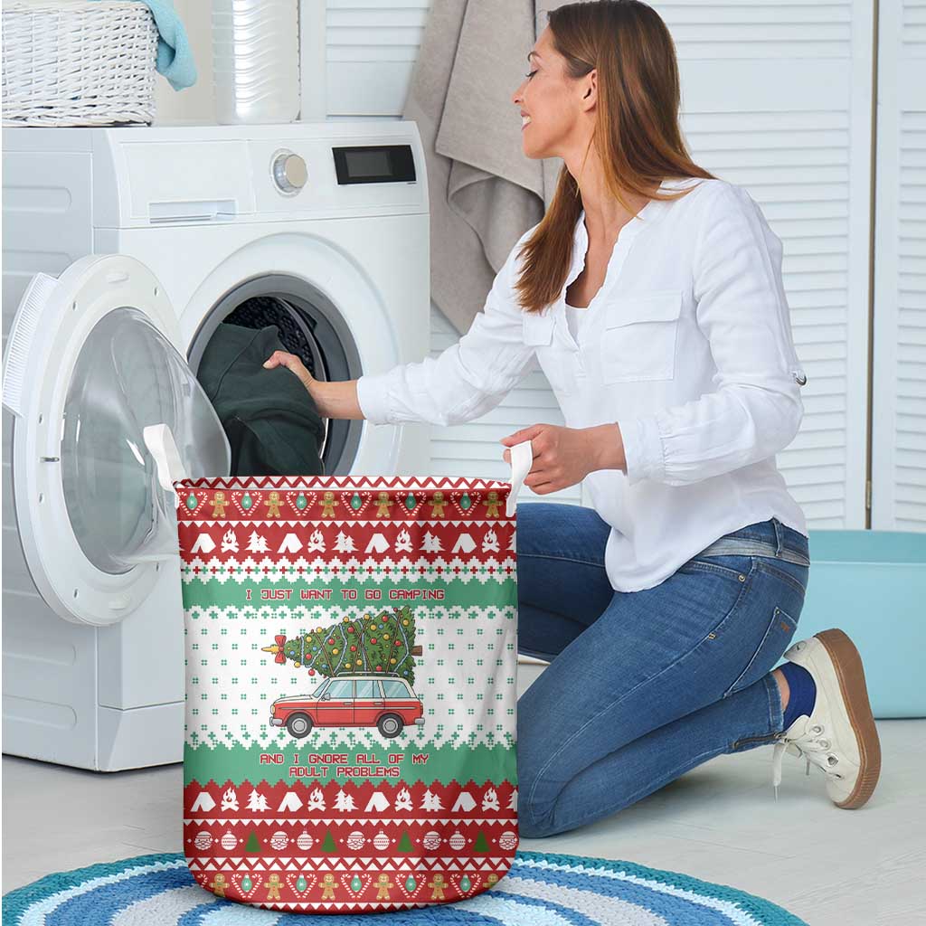 I Just Want To Camping Christmas Laundry Basket Xmas Holiday Patterns - Wonder Print Shop