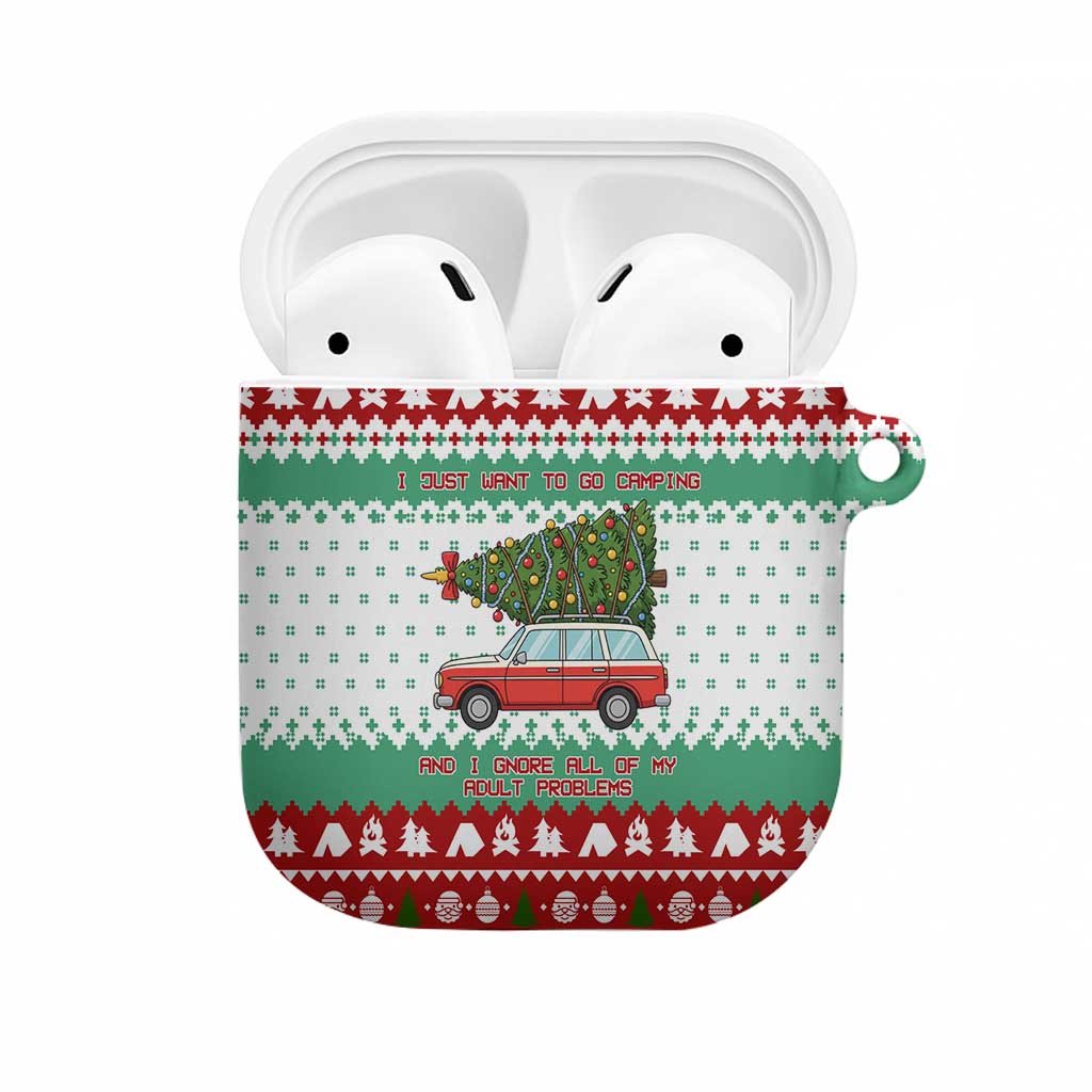 I Just Want To Camping Christmas AirPods Case Xmas Holiday Patterns - Wonder Print Shop
