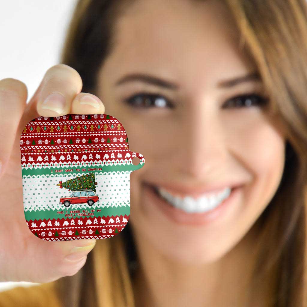 I Just Want To Camping Christmas AirPods Case Xmas Holiday Patterns - Wonder Print Shop