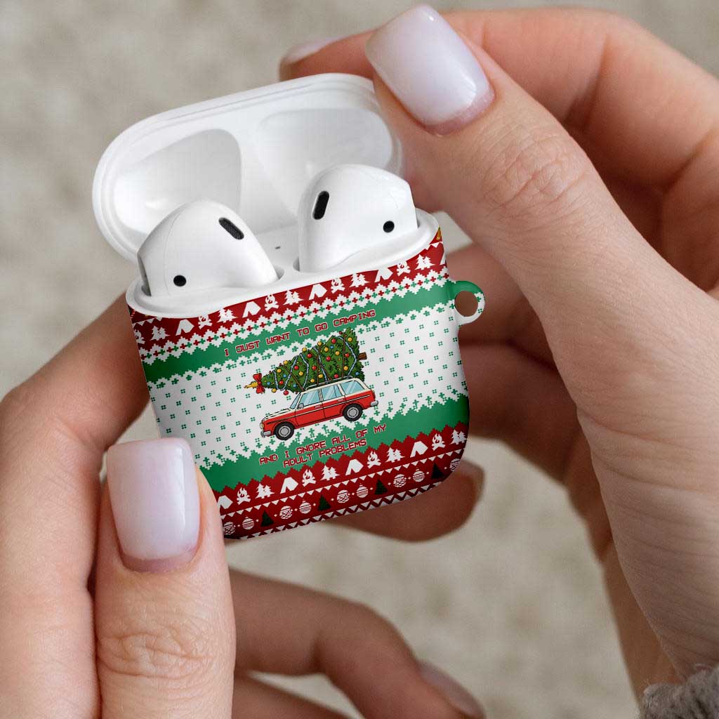 I Just Want To Camping Christmas AirPods Case Xmas Holiday Patterns - Wonder Print Shop