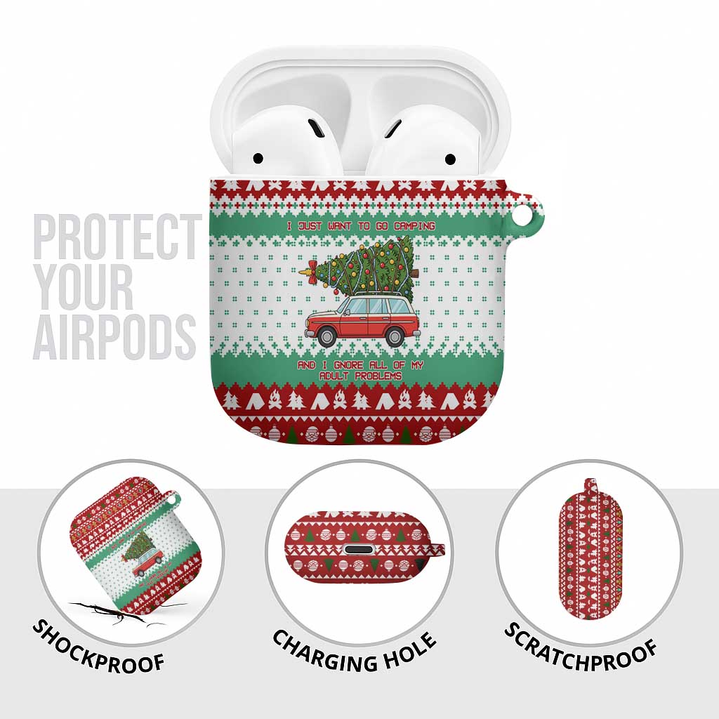 I Just Want To Camping Christmas AirPods Case Xmas Holiday Patterns - Wonder Print Shop