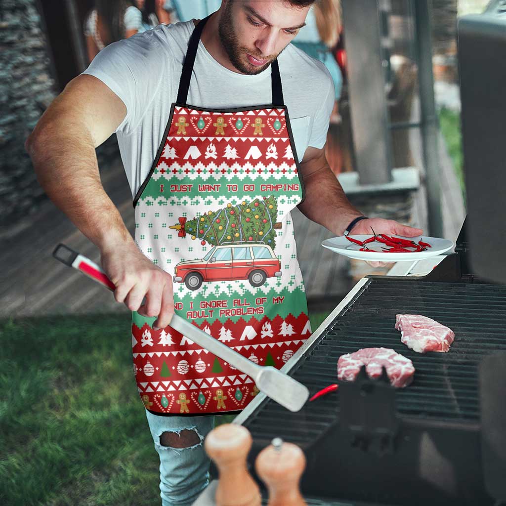 I Just Want To Camping Christmas Apron Xmas Holiday Patterns - Wonder Print Shop