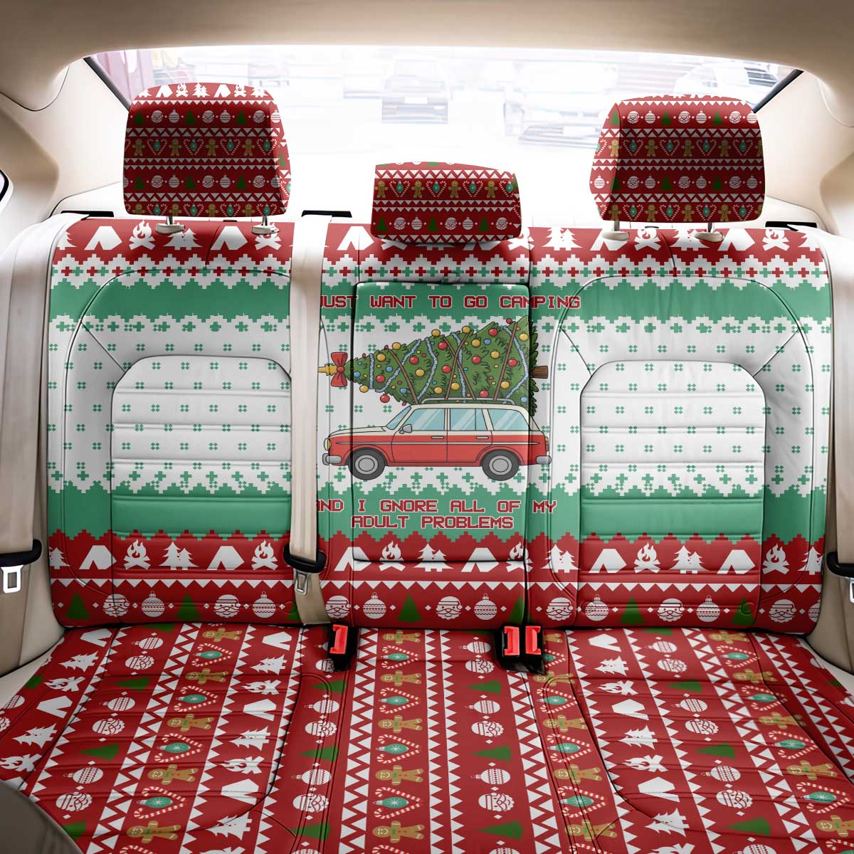 I Just Want To Camping Christmas Back Car Seat Cover Xmas Holiday Patterns - Wonder Print Shop