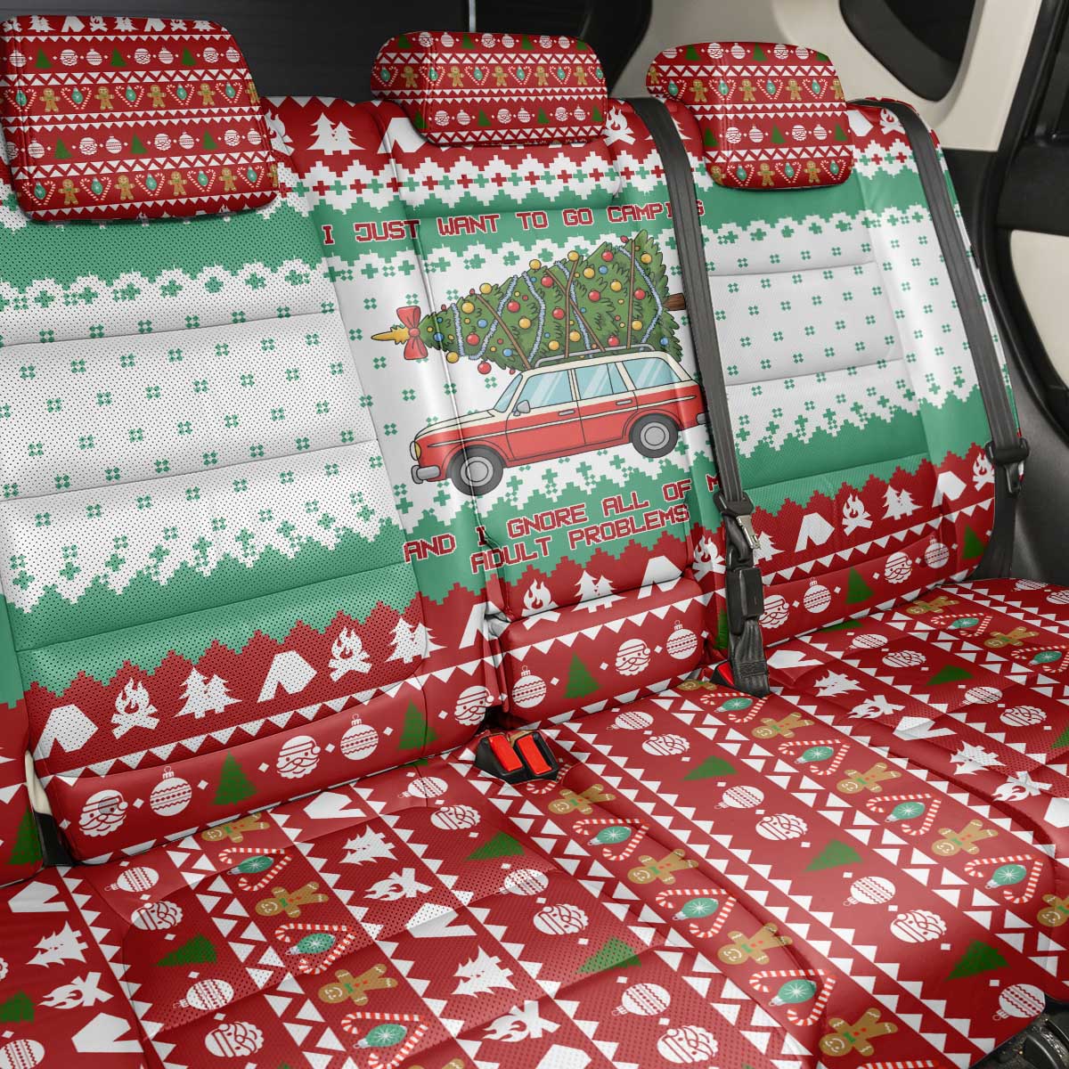 I Just Want To Camping Christmas Back Car Seat Cover Xmas Holiday Patterns - Wonder Print Shop