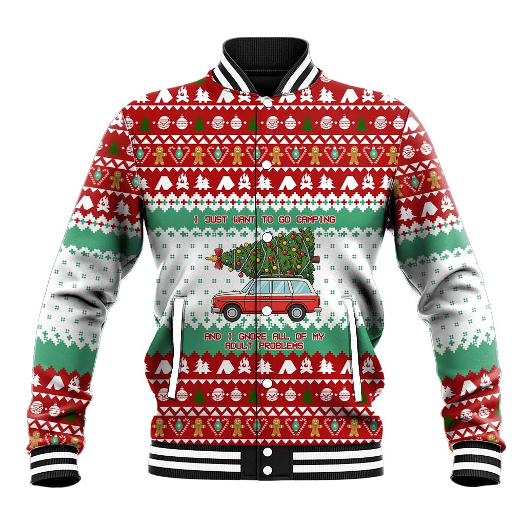 I Just Want To Camping Christmas Baseball Jacket Xmas Holiday Patterns - Wonder Print Shop