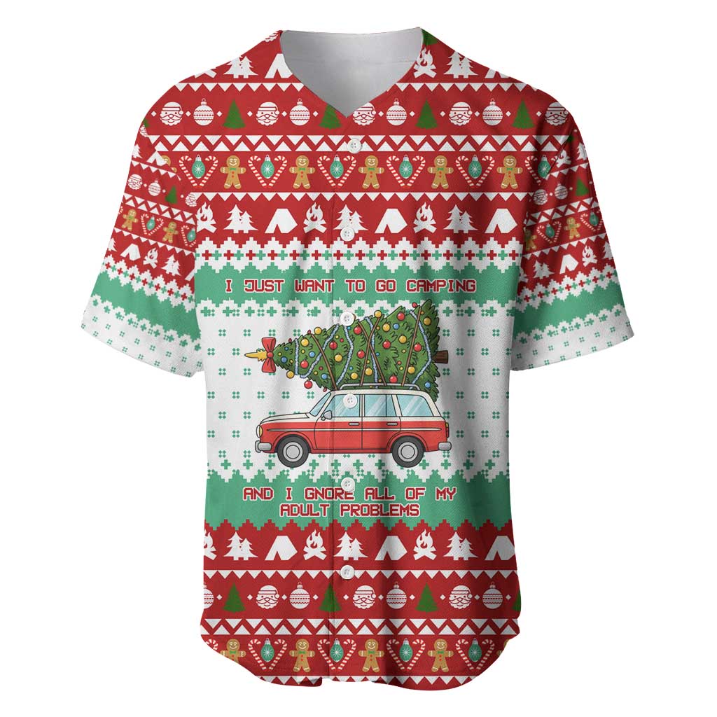 I Just Want To Camping Christmas Baseball Jersey Xmas Holiday Patterns - Wonder Print Shop