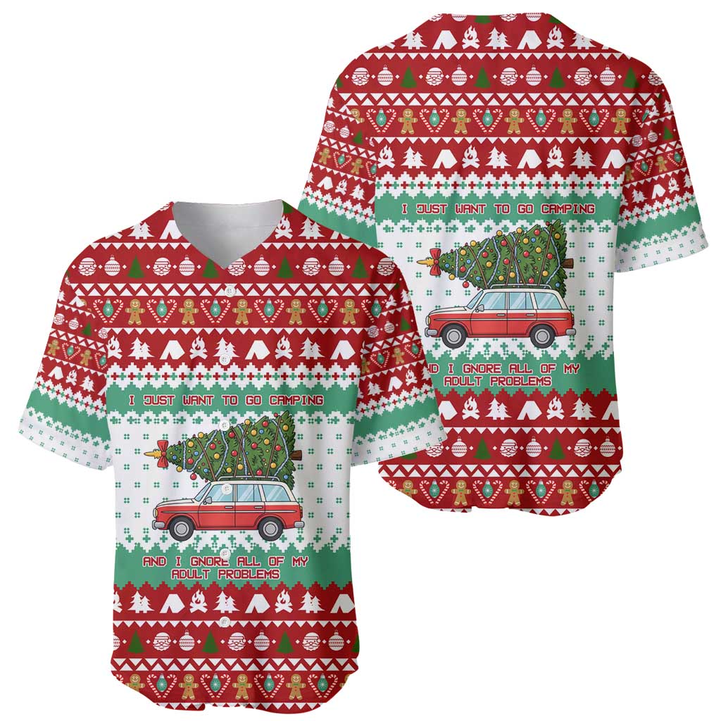 I Just Want To Camping Christmas Baseball Jersey Xmas Holiday Patterns - Wonder Print Shop