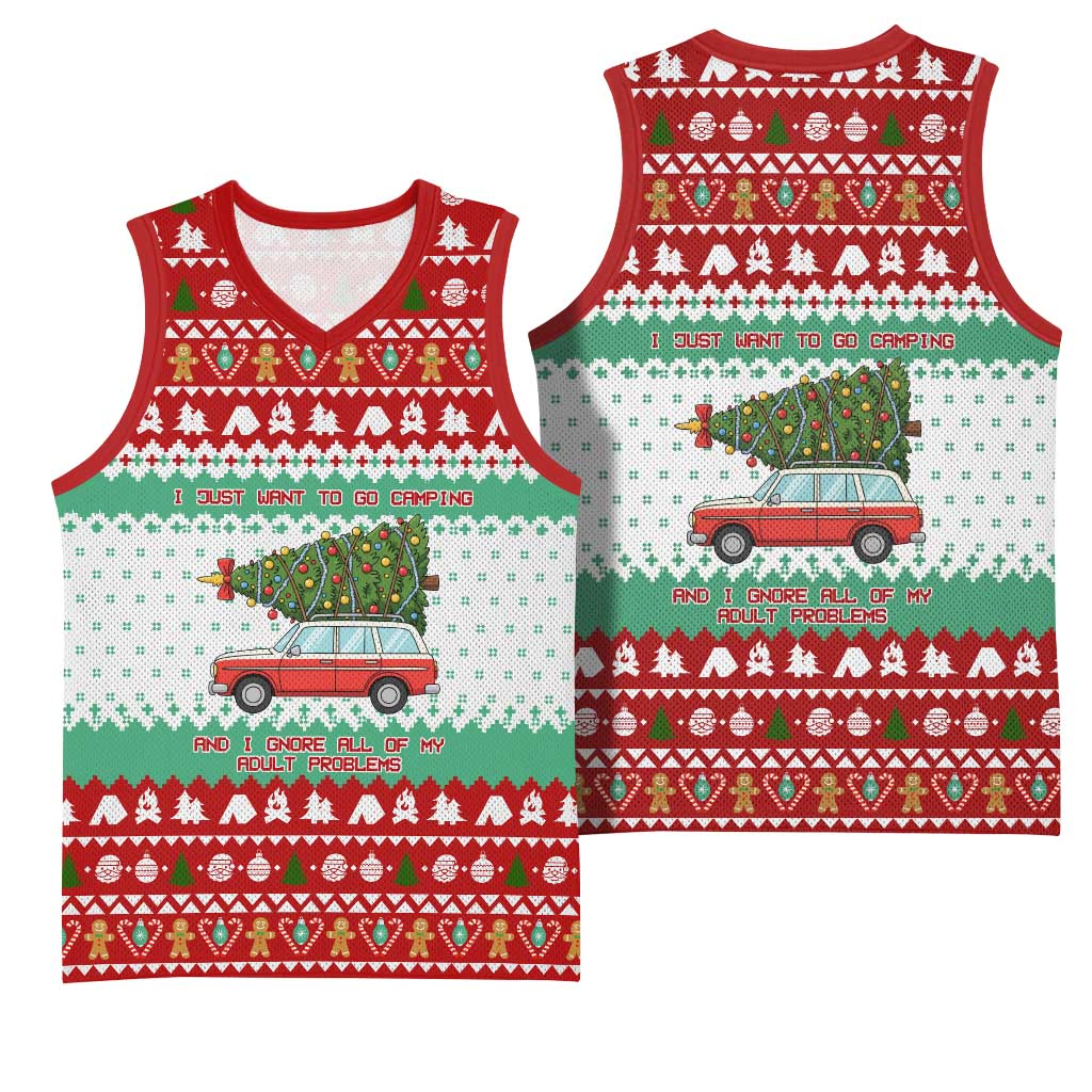 I Just Want To Camping Christmas Basketball Jersey Xmas Holiday Patterns - Wonder Print Shop