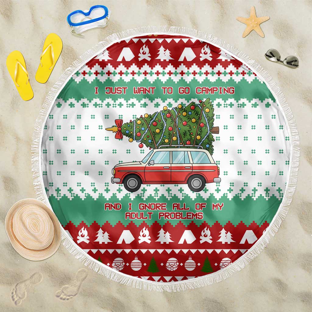 I Just Want To Camping Christmas Beach Blanket Xmas Holiday Patterns - Wonder Print Shop