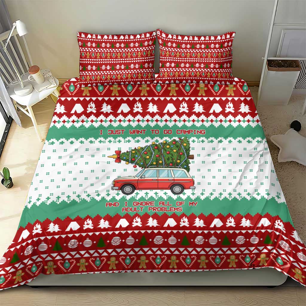 I Just Want To Camping Christmas Bedding Set Xmas Holiday Patterns - Wonder Print Shop