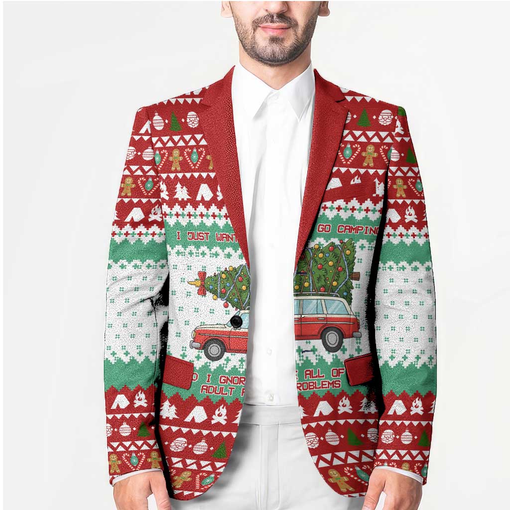 I Just Want To Camping Christmas Blazer Xmas Holiday Patterns - Wonder Print Shop