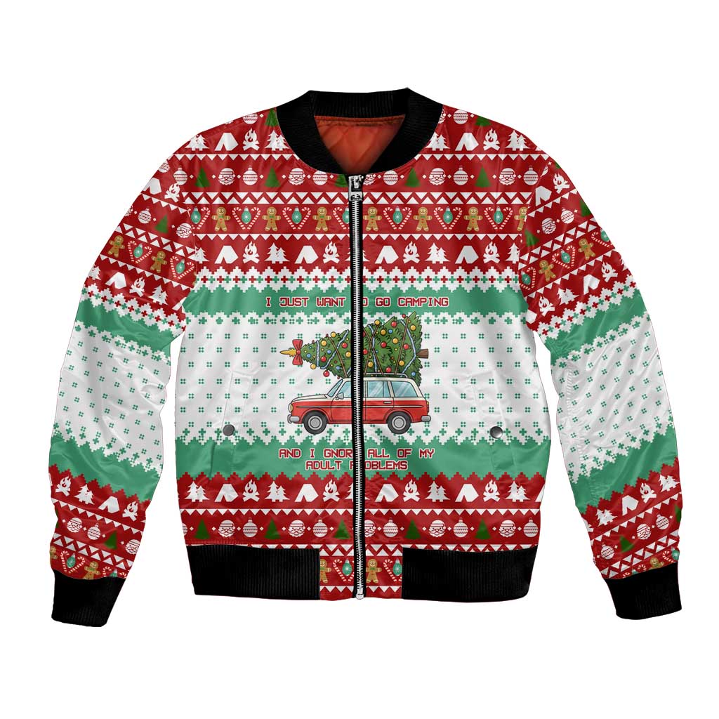 I Just Want To Camping Christmas Bomber Jacket Xmas Holiday Patterns - Wonder Print Shop