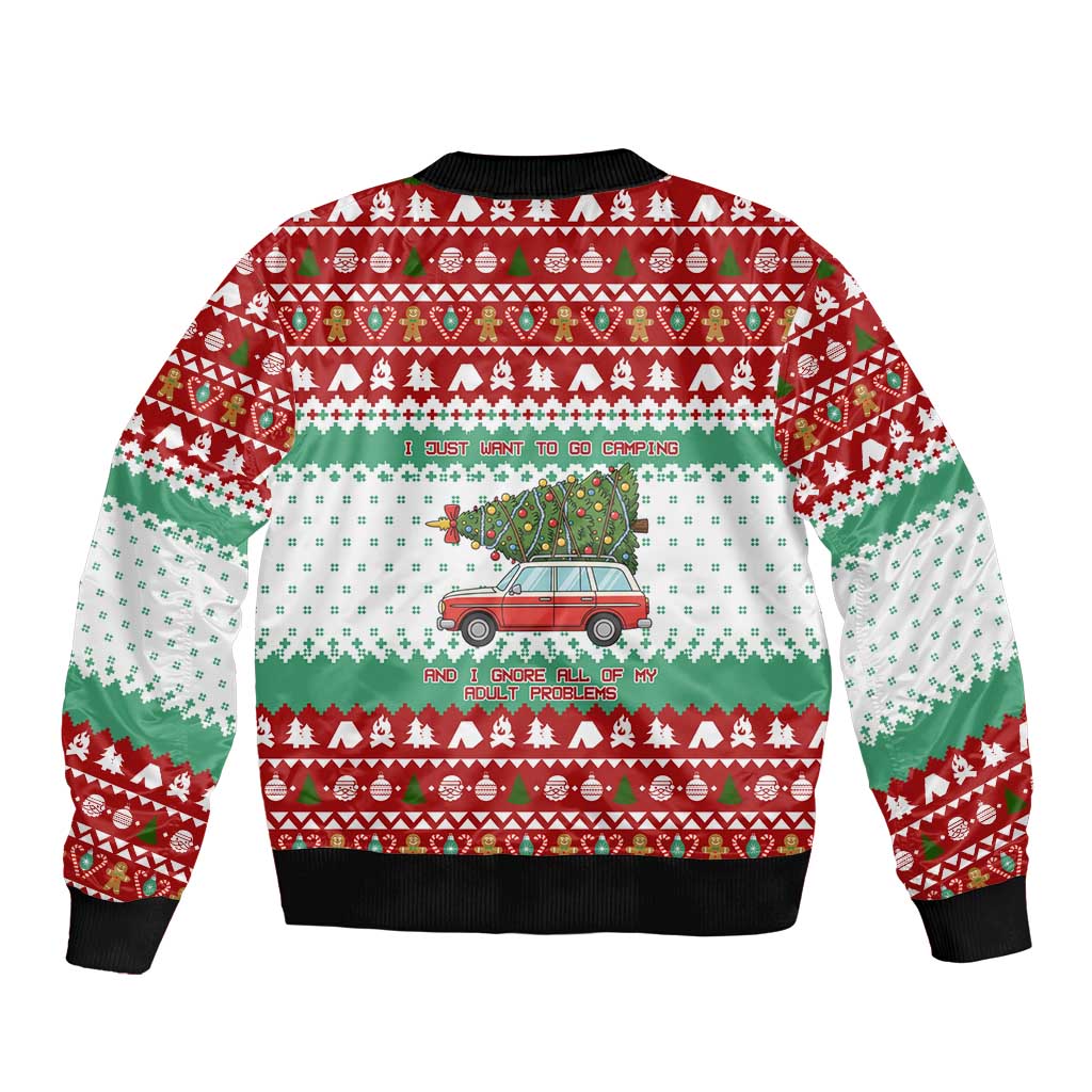 I Just Want To Camping Christmas Bomber Jacket Xmas Holiday Patterns - Wonder Print Shop