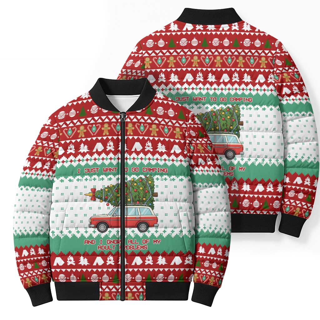 I Just Want To Camping Christmas Bomber Puffer Jacket Xmas Holiday Patterns - Wonder Print Shop
