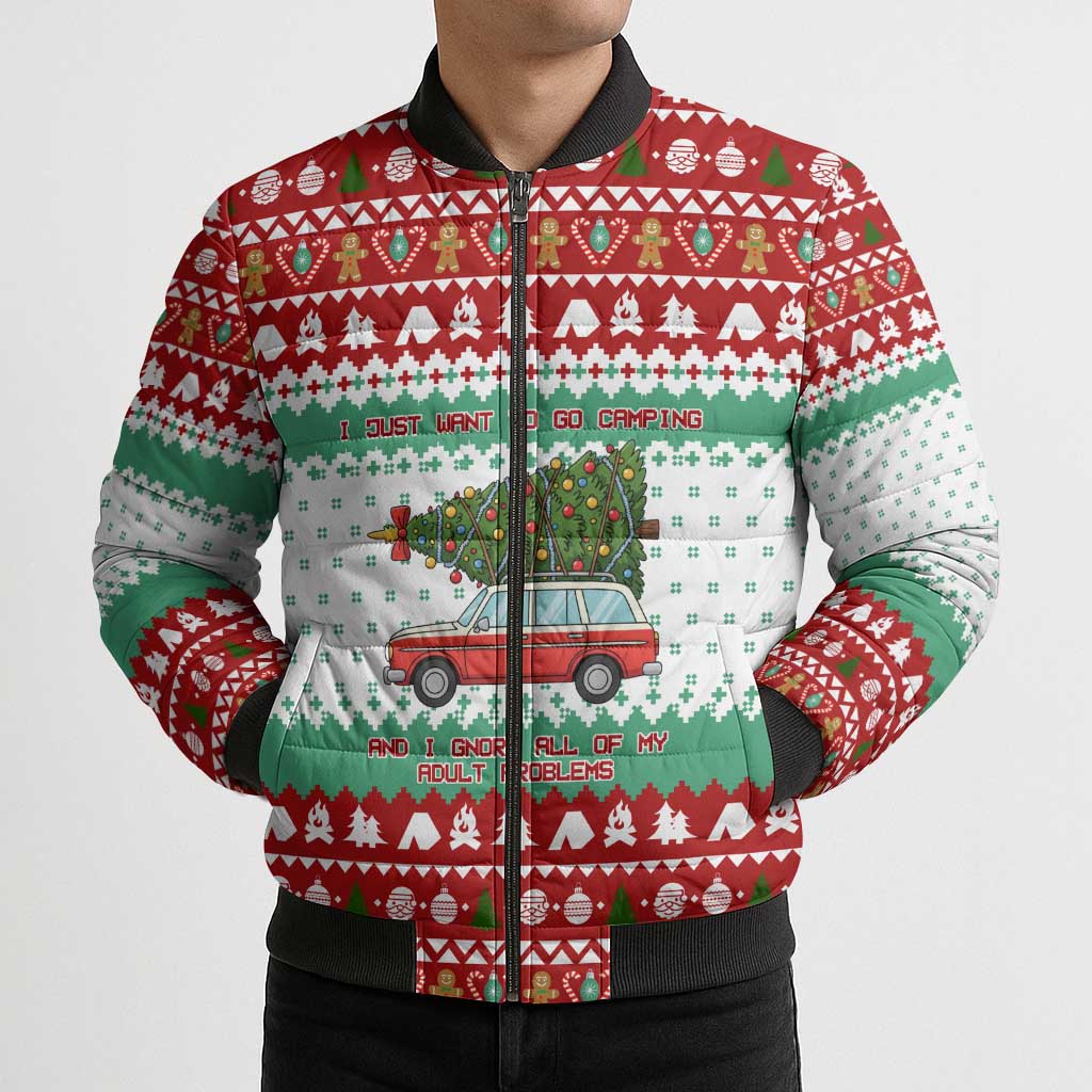 I Just Want To Camping Christmas Bomber Puffer Jacket Xmas Holiday Patterns - Wonder Print Shop