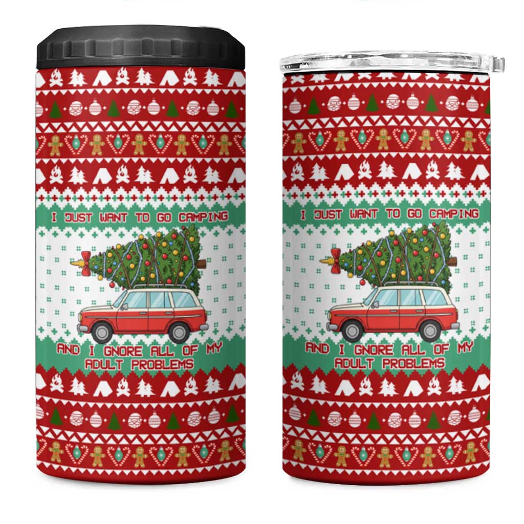 I Just Want To Camping Christmas 4 in 1 Can Cooler Tumbler Xmas Holiday Patterns - Wonder Print Shop