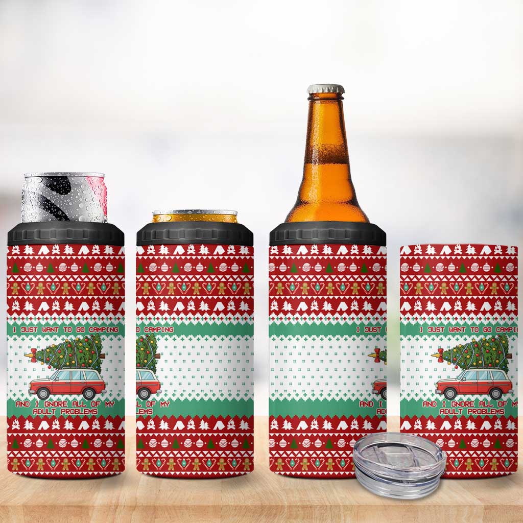 I Just Want To Camping Christmas 4 in 1 Can Cooler Tumbler Xmas Holiday Patterns - Wonder Print Shop