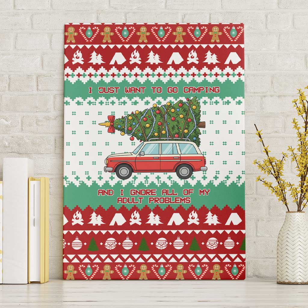 I Just Want To Camping Christmas Canvas Wall Art Xmas Holiday Patterns - Wonder Print Shop
