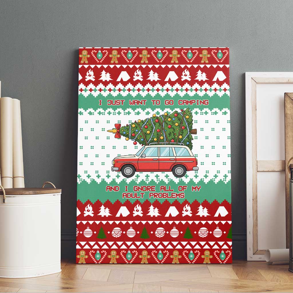I Just Want To Camping Christmas Canvas Wall Art Xmas Holiday Patterns - Wonder Print Shop