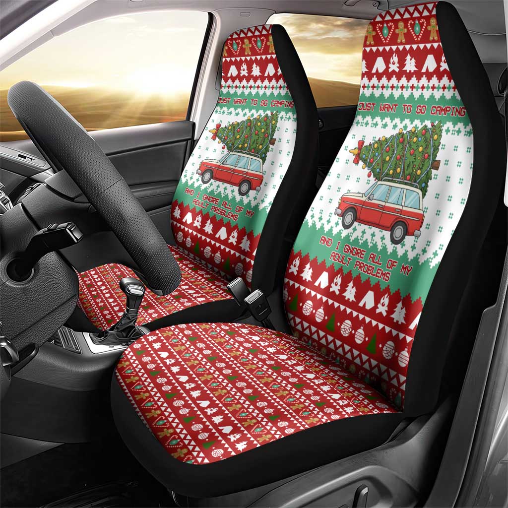 I Just Want To Camping Christmas Car Seat Cover Xmas Holiday Patterns - Wonder Print Shop