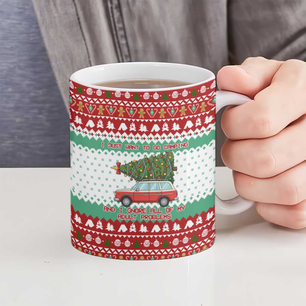 I Just Want To Camping Christmas Ceramic Mug Xmas Holiday Patterns - Wonder Print Shop