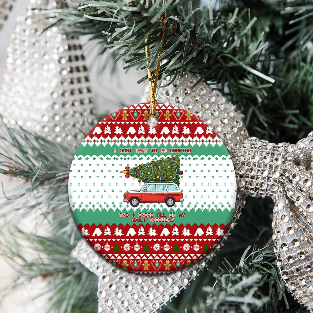 I Just Want To Camping Christmas Ceramic Ornament Xmas Holiday Patterns - Wonder Print Shop