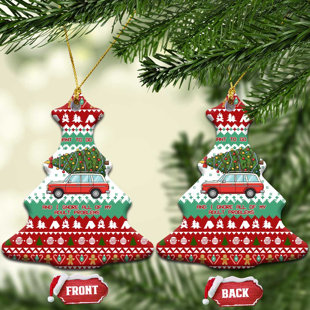 I Just Want To Camping Christmas Ceramic Ornament Xmas Holiday Patterns - Wonder Print Shop