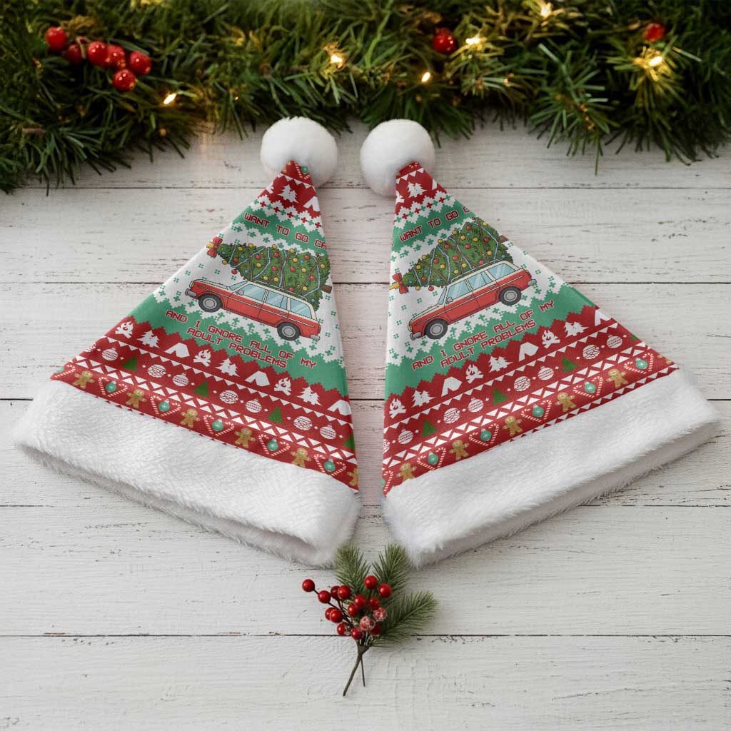 I Just Want To Camping Christmas Santa Hat Xmas Holiday Patterns - Wonder Print Shop