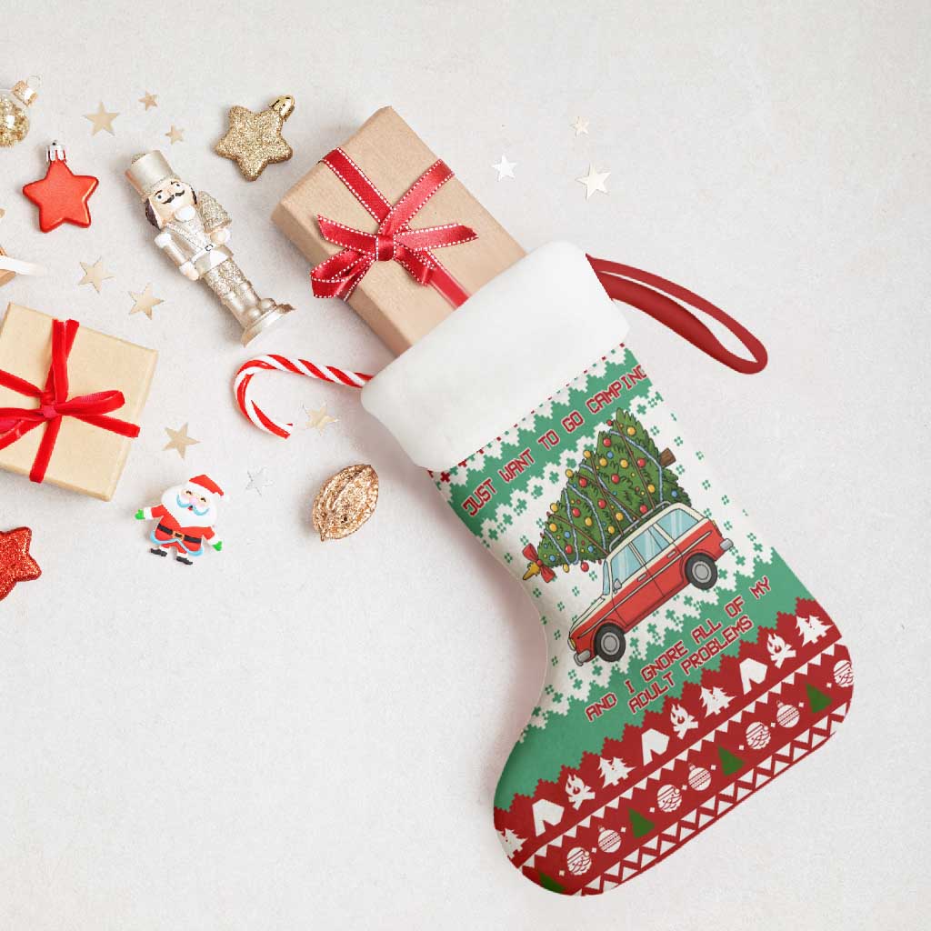I Just Want To Camping Christmas Stocking Xmas Holiday Patterns - Wonder Print Shop