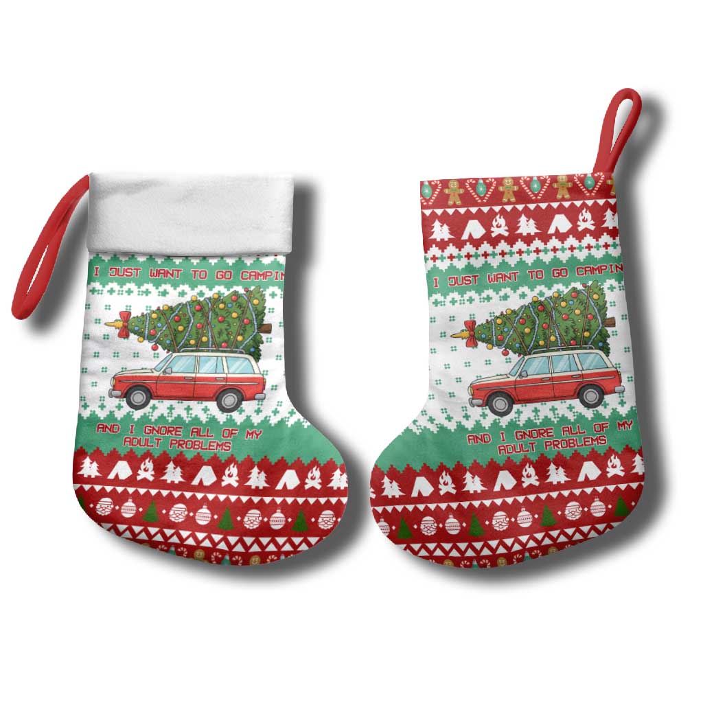 I Just Want To Camping Christmas Stocking Xmas Holiday Patterns - Wonder Print Shop
