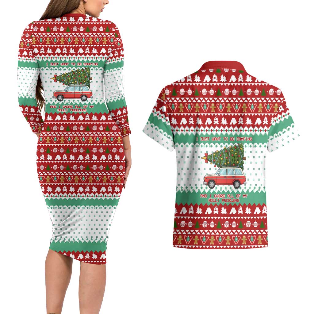 I Just Want To Camping Christmas Couples Matching Long Sleeve Bodycon Dress and Hawaiian Shirt Xmas Holiday Patterns - Wonder Print Shop