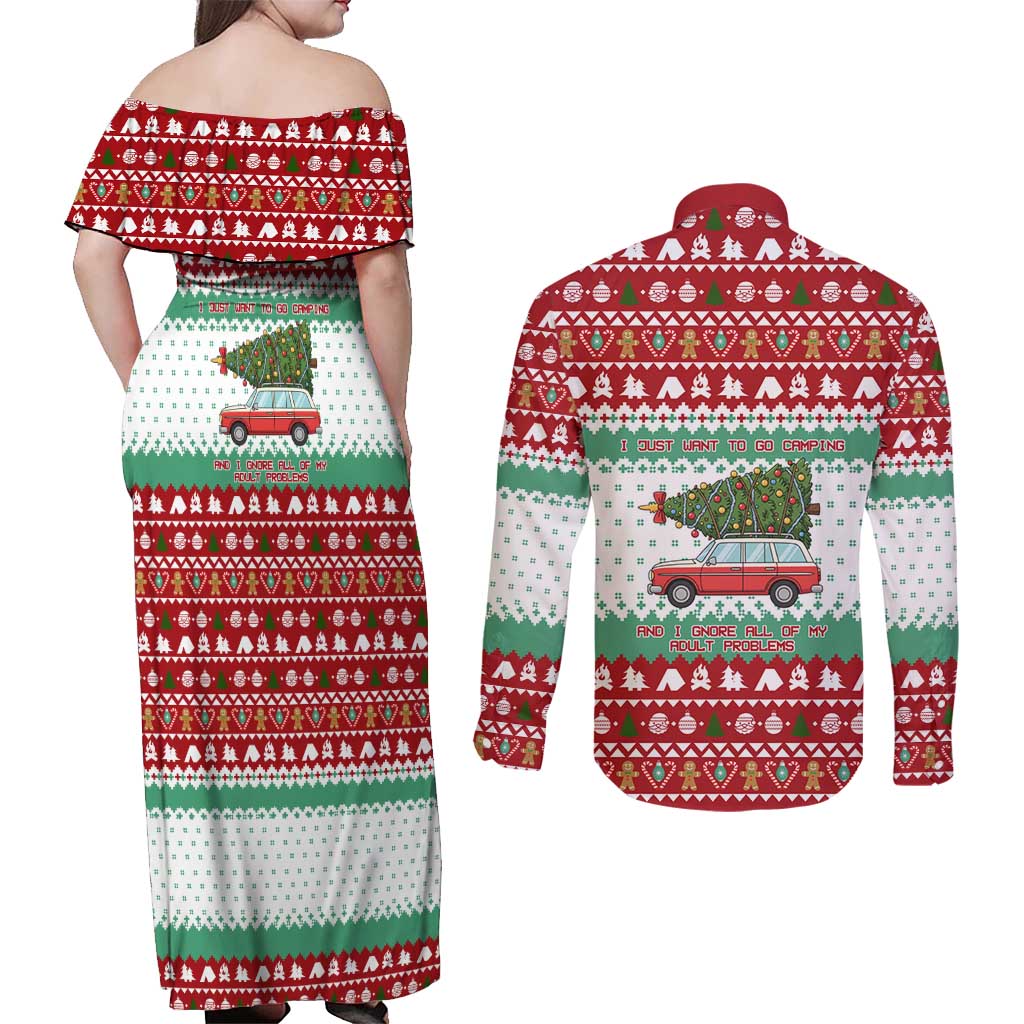 I Just Want To Camping Christmas Couples Matching Off Shoulder Maxi Dress and Long Sleeve Button Shirt Xmas Holiday Patterns - Wonder Print Shop
