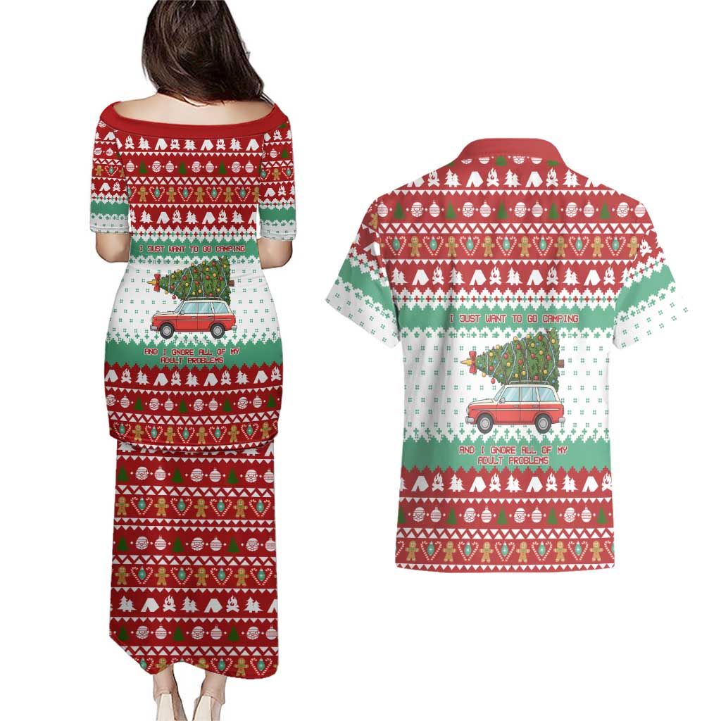 I Just Want To Camping Christmas Couples Matching Puletasi and Hawaiian Shirt Xmas Holiday Patterns - Wonder Print Shop