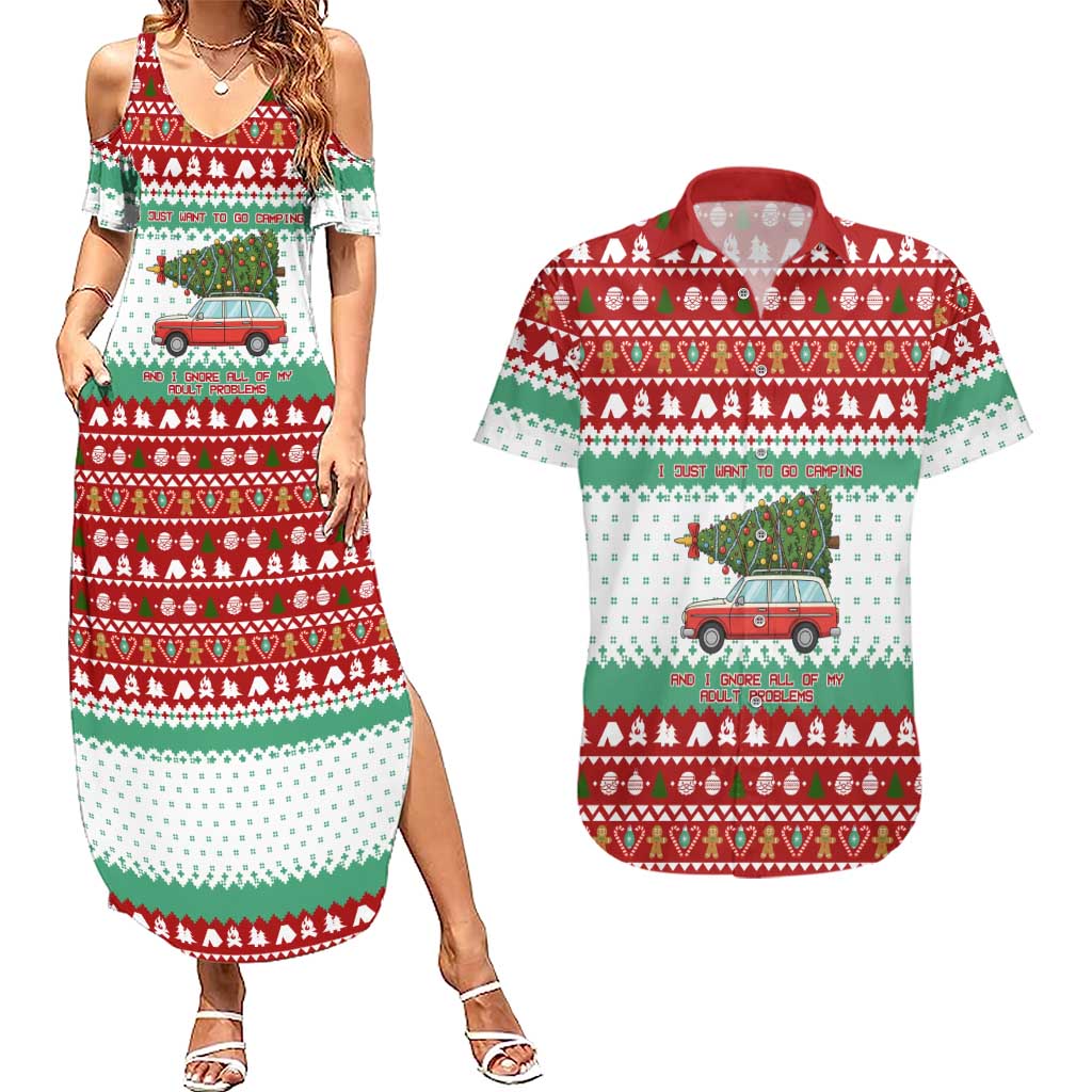 I Just Want To Camping Christmas Couples Matching Summer Maxi Dress and Hawaiian Shirt Xmas Holiday Patterns - Wonder Print Shop