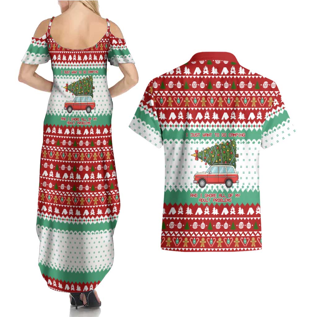 I Just Want To Camping Christmas Couples Matching Summer Maxi Dress and Hawaiian Shirt Xmas Holiday Patterns - Wonder Print Shop